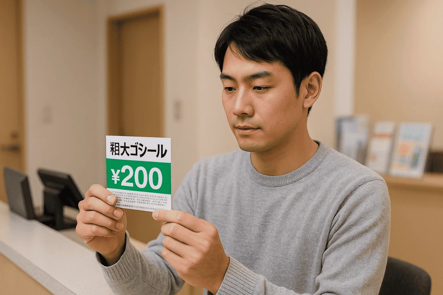 不用品撤去のため粗大ゴミシールを買っている人