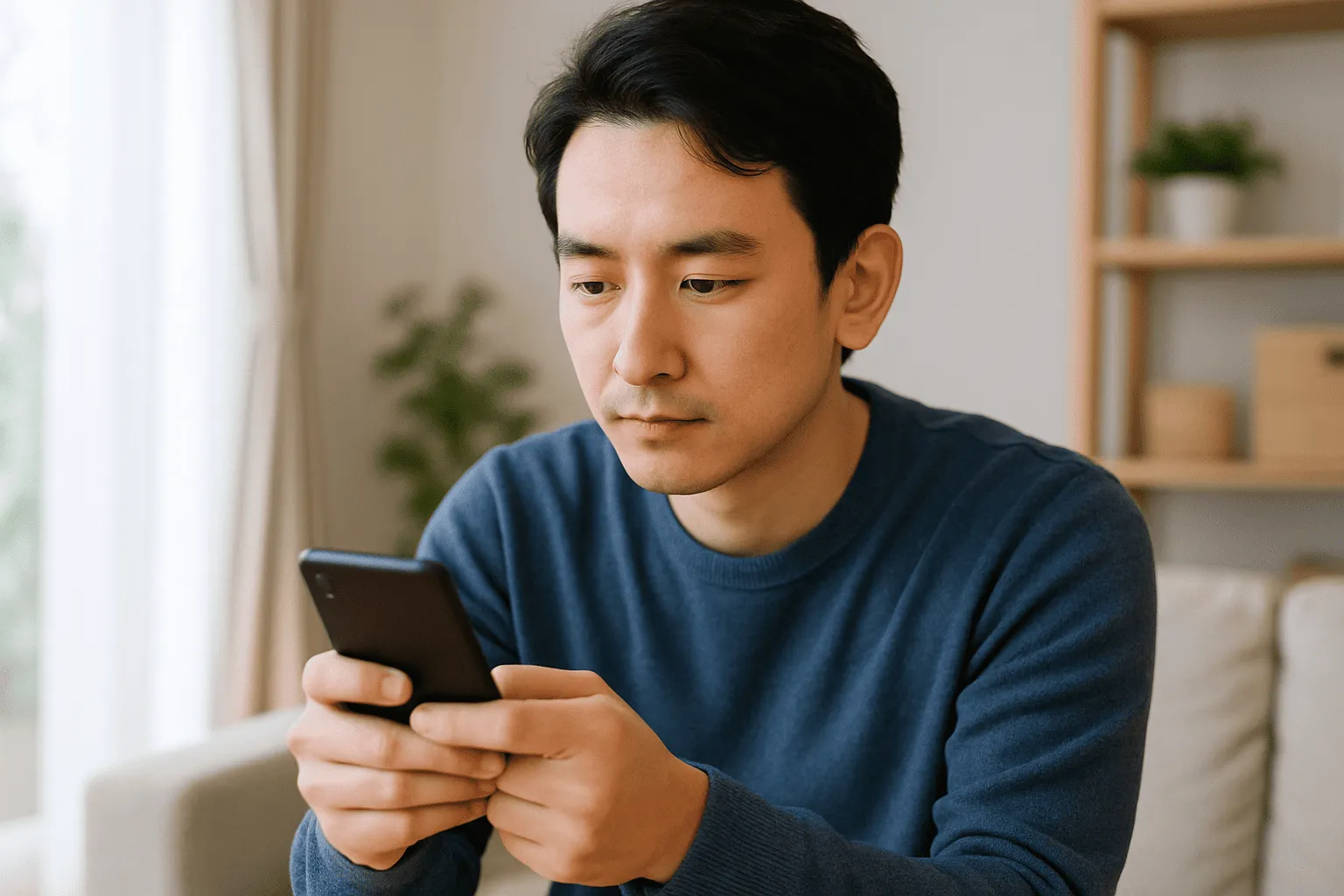 不用品の譲渡アプリを見ている人