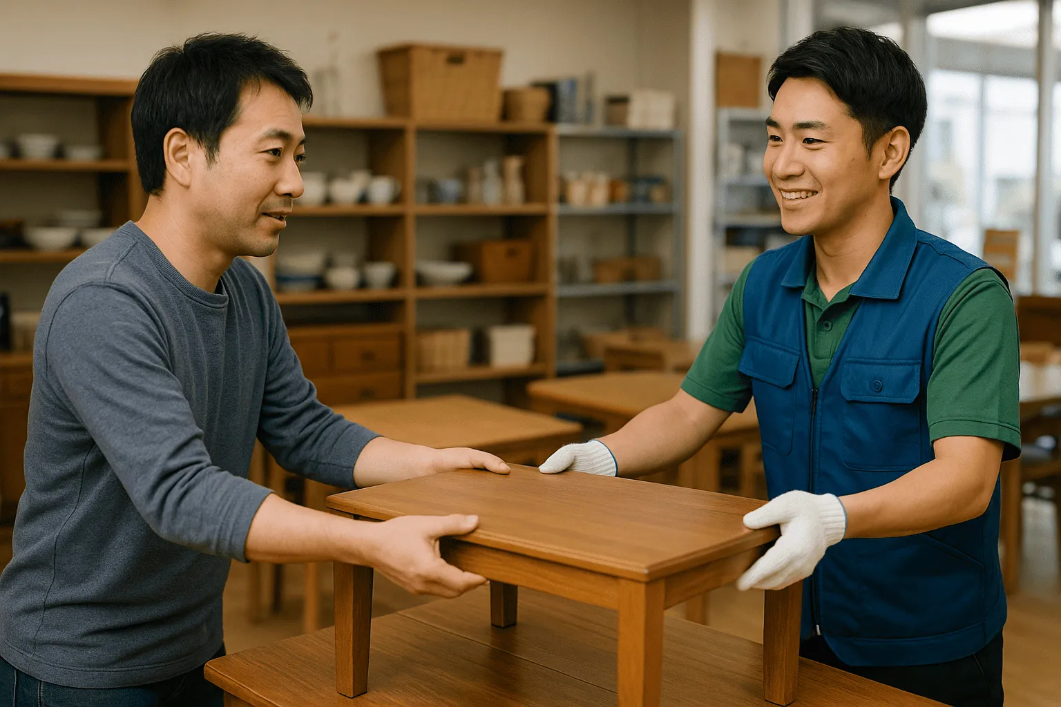 リサイクルショップに不用品を運んでいる人