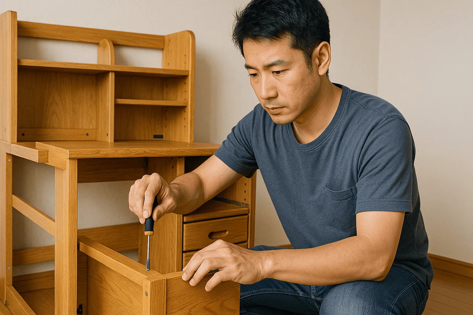 学習机を解体して捨てようとしている人