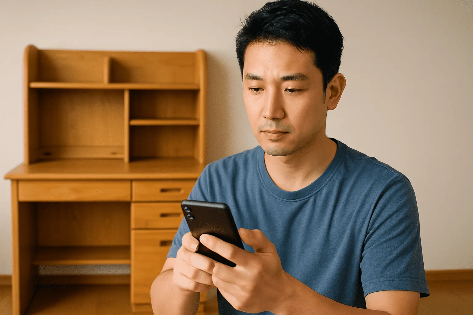 フリマアプリを使って学習机を捨てようとしている人