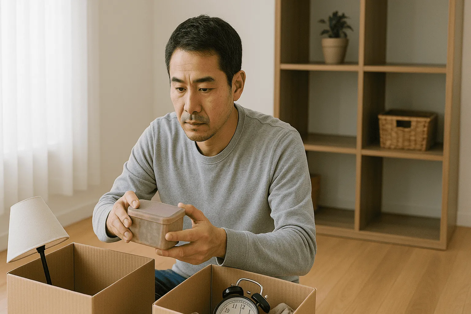 不用品の分別を行っている人