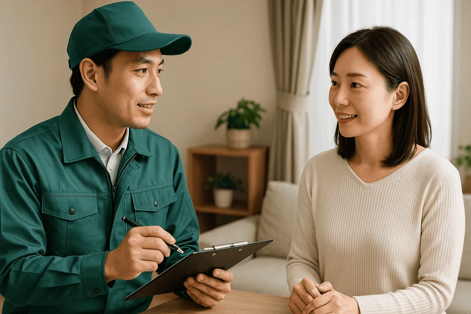 不用品回収業者と依頼主が会話している画像