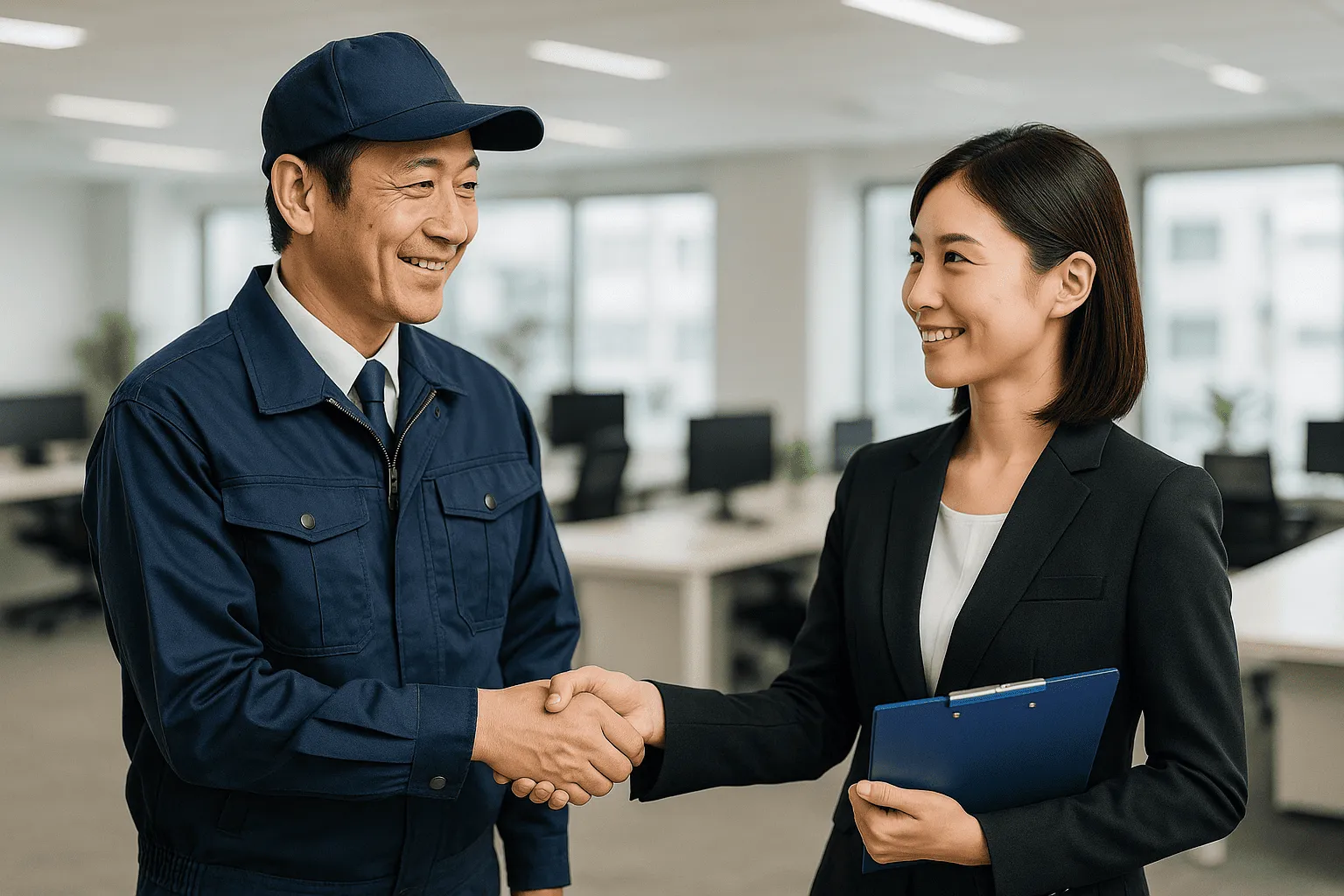 依頼主と不用品回収業者が握手している画像