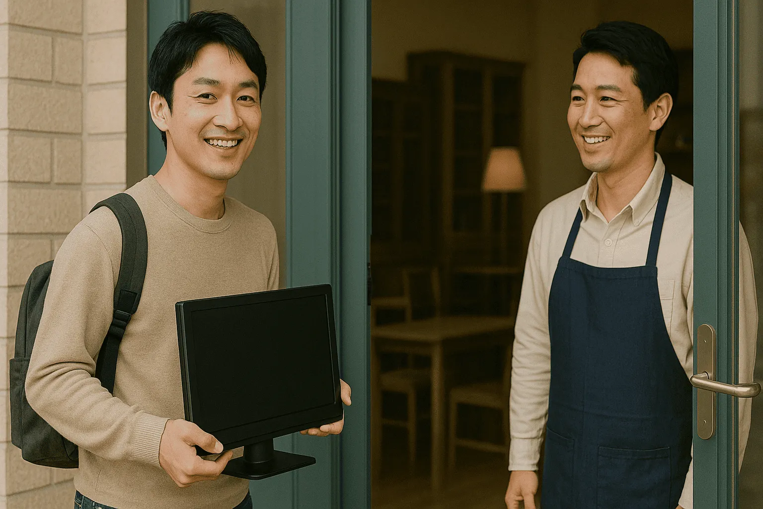 リサイクルショップにテレビを売りに行っている人